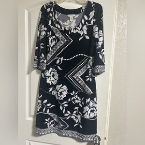 White House Black Market A-line Midi Dress with 3/4 Sleeves